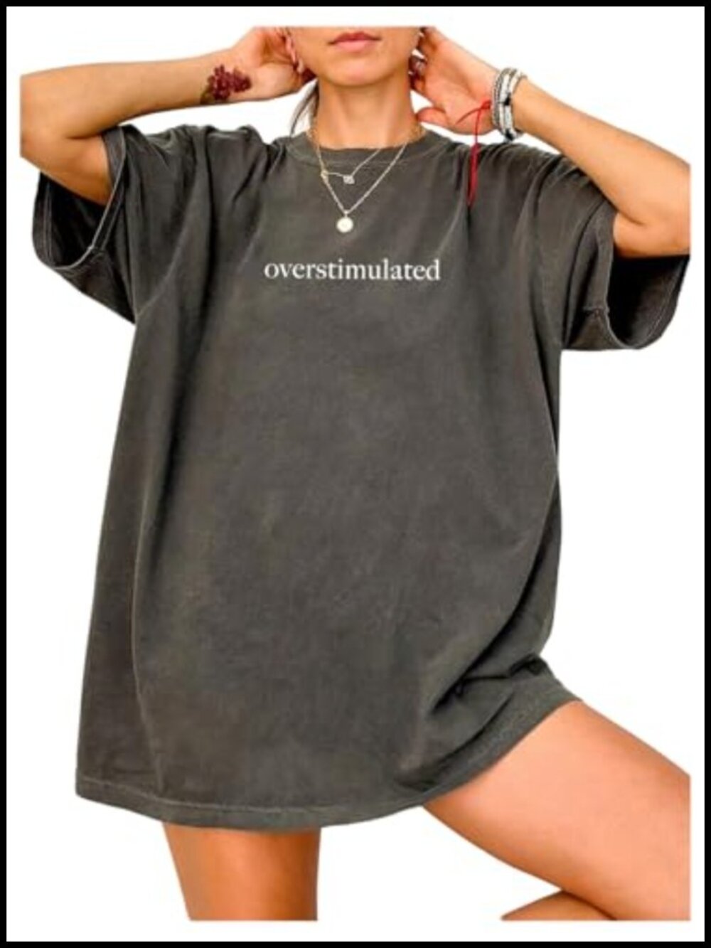 Oversized Letter Print Graphic Tee Crew Neck Drop Shoulder Short Sleeve T-Shirt